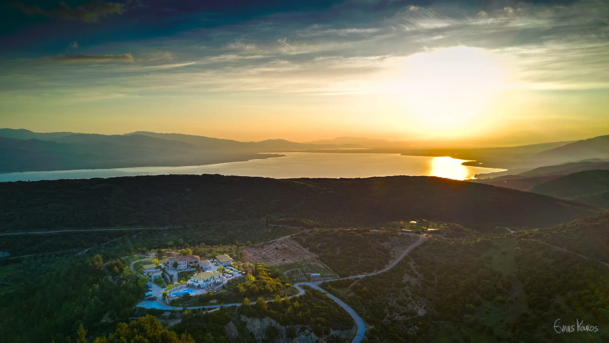 Panoramic view of Thermo at sunset