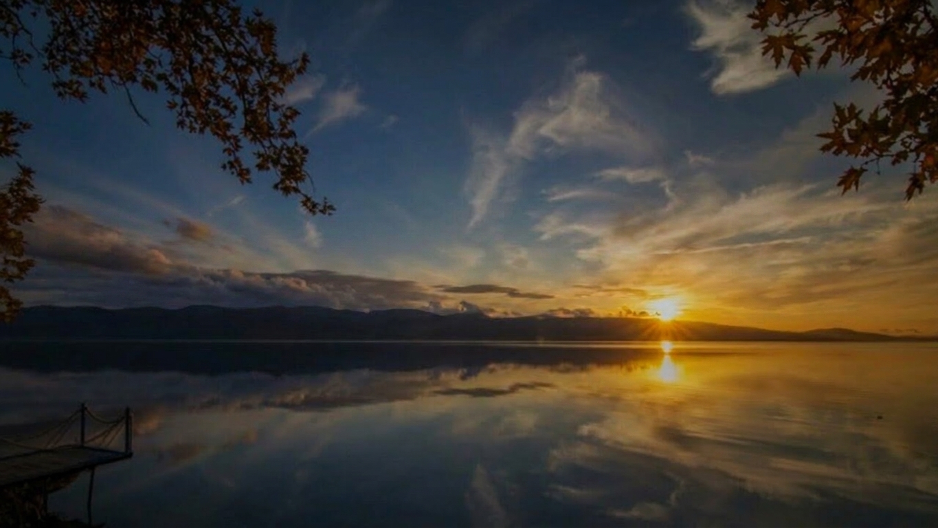 Lake Trichonida in a spring landscape